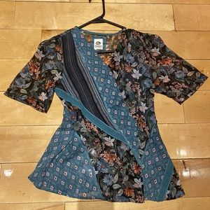 Anthropologie Blooms Sheer Wrap Top